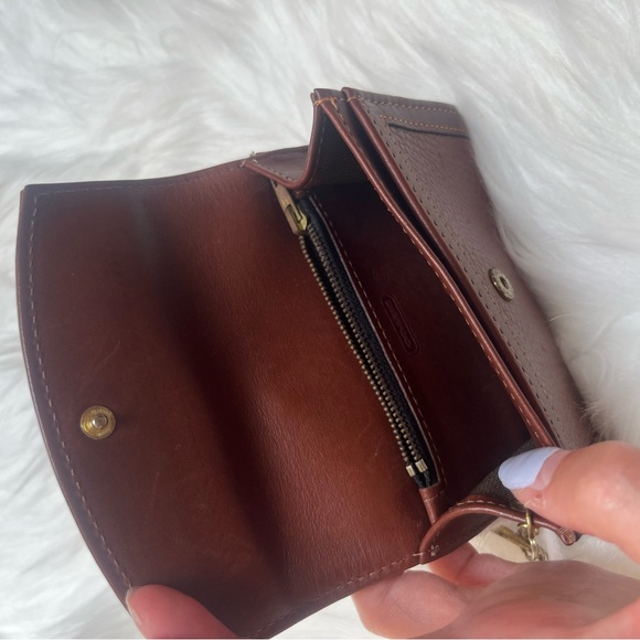 Coach Vintage Multi Functional Key Holder Coin Change Purse Brown Tan Full Grain - Picture 6 of 9